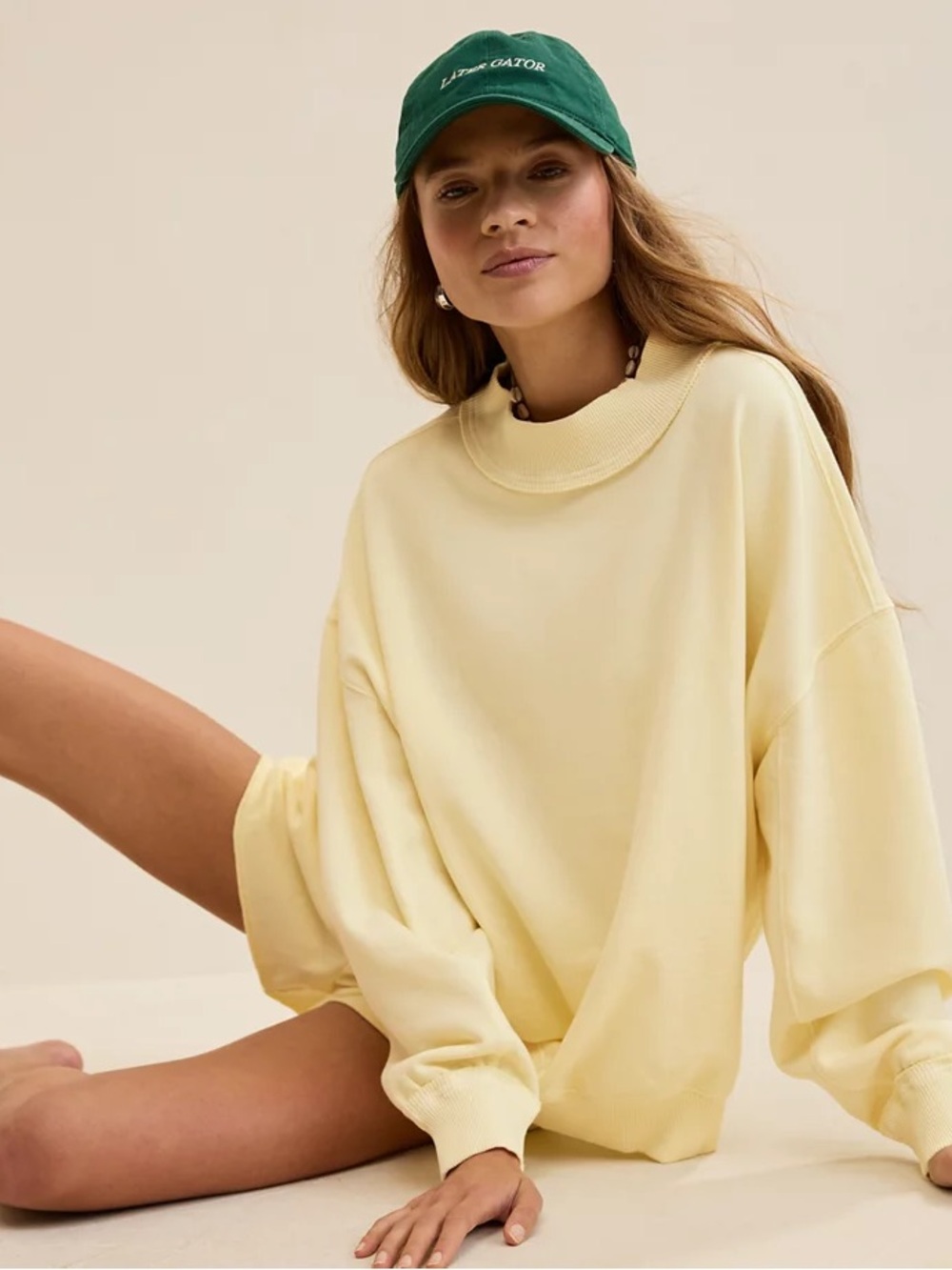 Aerie Yellow Oversized Crewneck Alumni Mock Neck Sweatshirt Medium Soft Cozy NWT